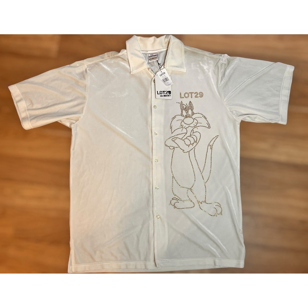 Lot 29 Mens XL Shirt Short Sleeve Sylvester Looney Tunes Button Up Velvet